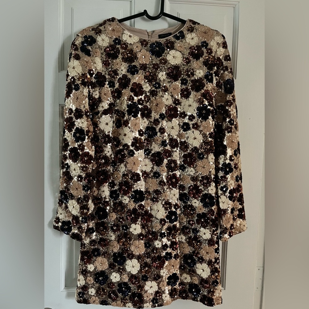 Ann Taylor Black and Brown Floral Sequin Pencil Skirt